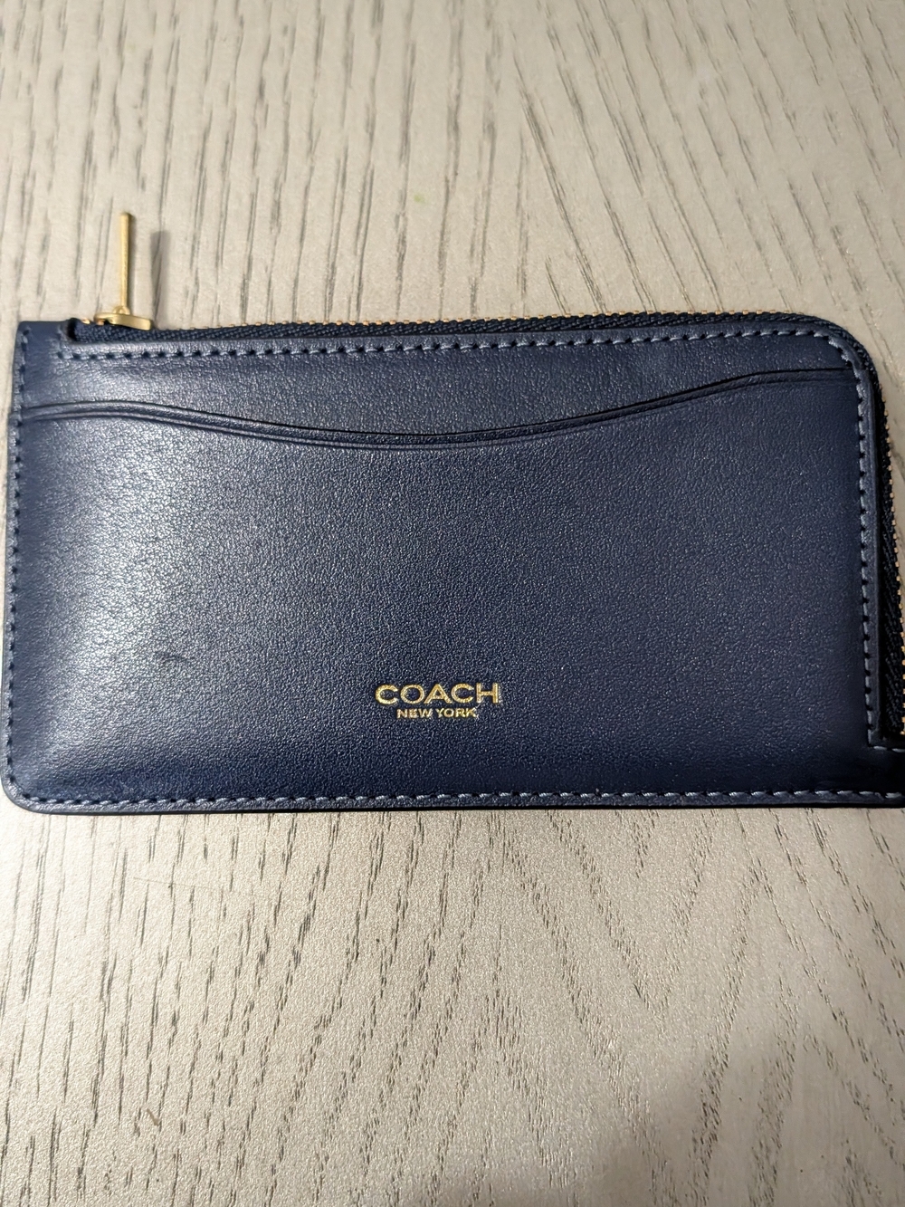 COACH Navy Leather Zip Card Case
